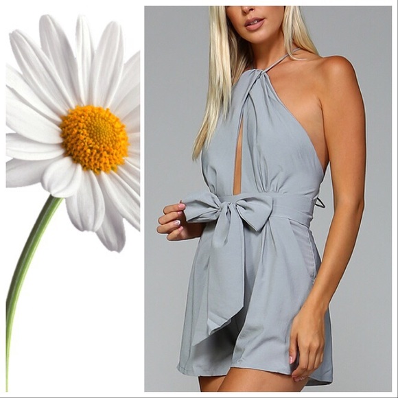 Slate Blue Bow Romper - Picture 4 of 6